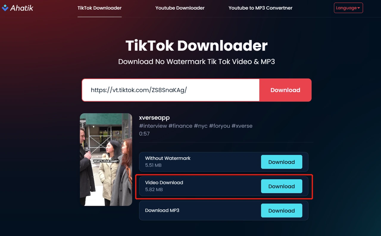 Ahatik TikTok Downloader