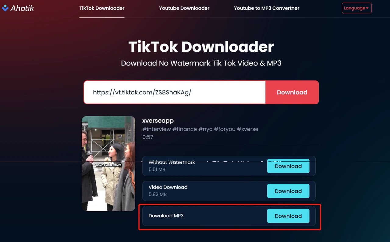 Salve vídeos do TikTok como MP3 pelo Ahatik